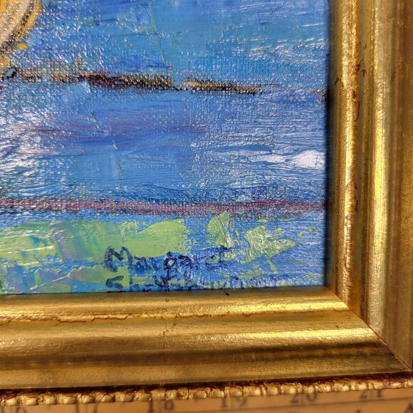 Vintage Boat Fisherman Oil Painting Canvas Framed Art Hanging Decor Signed - Picture 8 of 16